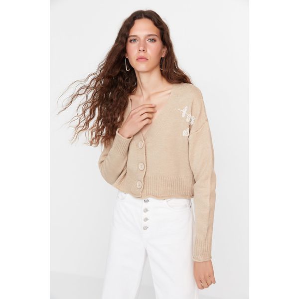 Trendyol Trendyol Beige Embroidery Detailed Knitwear Cardigan