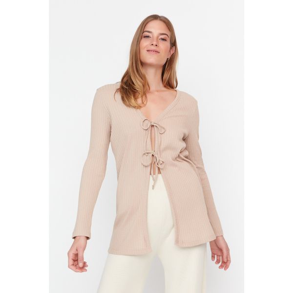 Trendyol Trendyol Beige Front Tied Camisole Knitted Cardigan