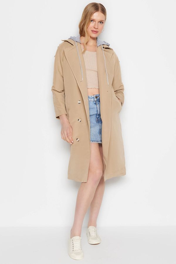 Trendyol Trendyol Beige Hooded Belted Trench Coat