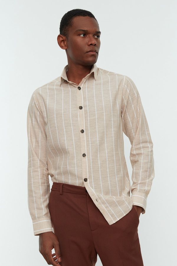 Trendyol Trendyol Beige Men Regular Fit Shirt Collar Striped Shirt