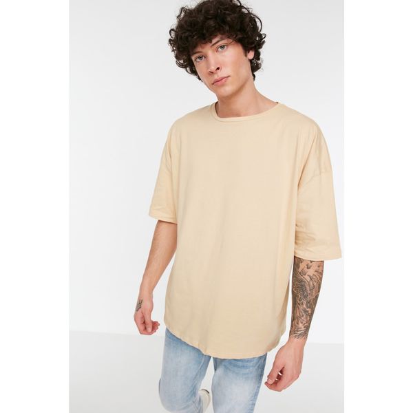 Trendyol Trendyol Beige Men's Basic 100% Cotton Crew Neck Oversized Short Sleeved T-Shirt