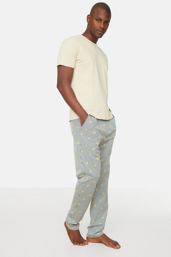 Trendyol Trendyol Beige Men's Regular Fit Banana Printed Knitted Pajamas Set