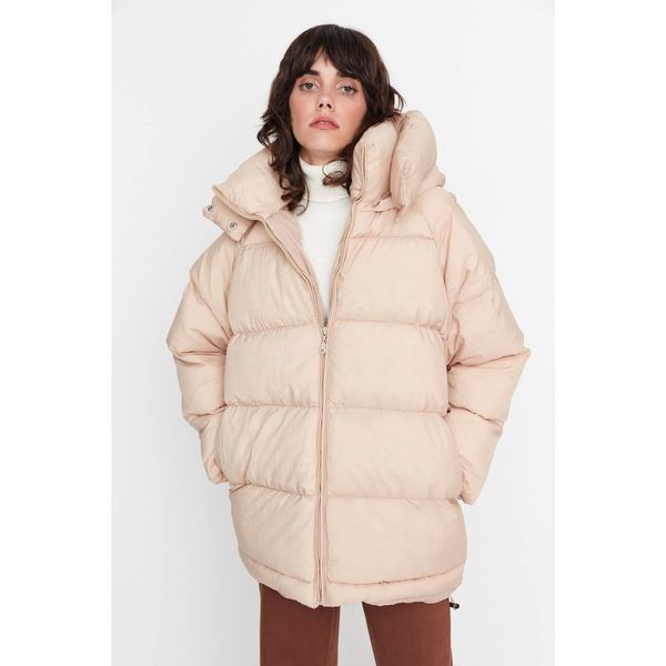 Trendyol Trendyol Beige Oversize Hooded Inflatable Coat