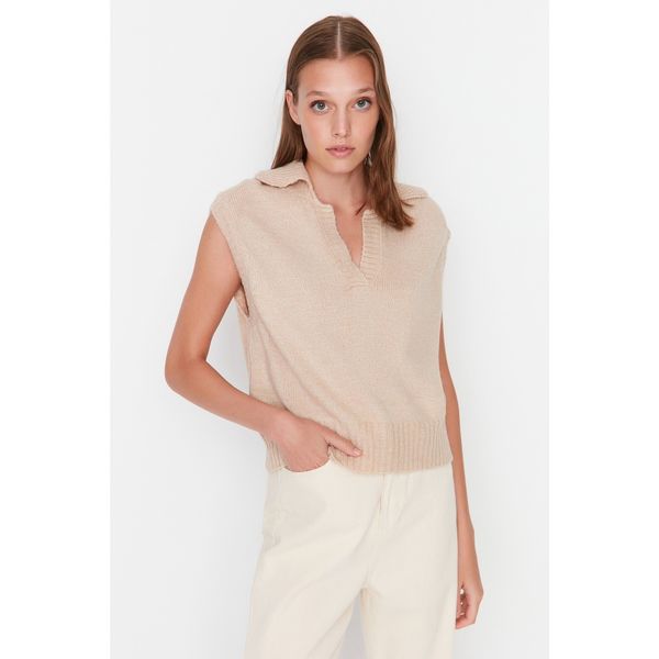 Trendyol Trendyol Beige Polo Collar Knitwear Sweater