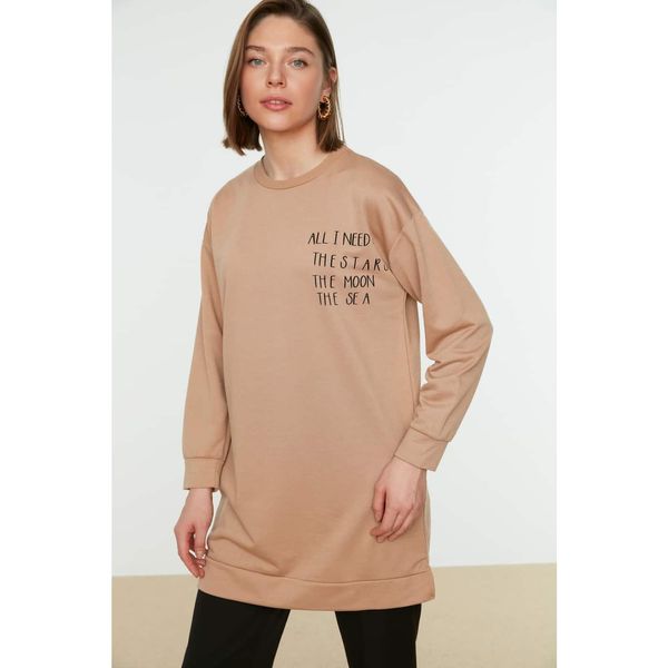 Trendyol Trendyol Beige Printed Knitted Sweatshirt