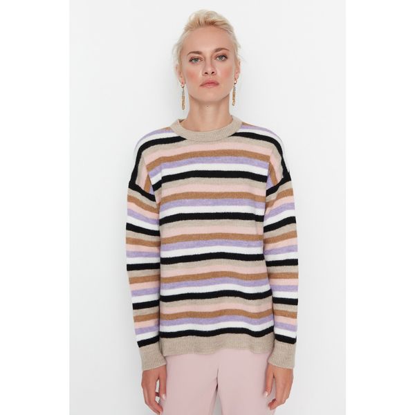 Trendyol Trendyol Beige Striped Oversize Knitwear Sweater