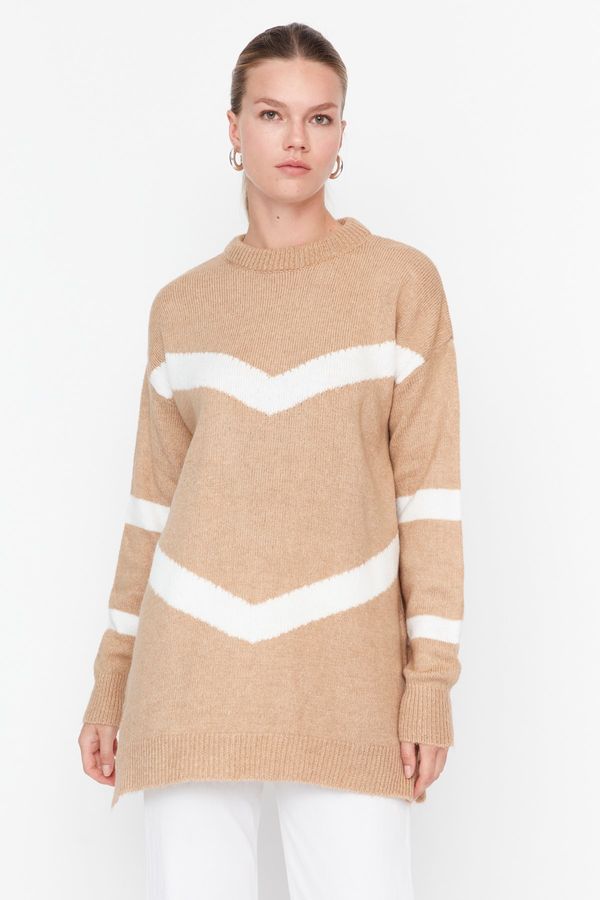 Trendyol Trendyol Beige Striped Soft Knitwear Sweater