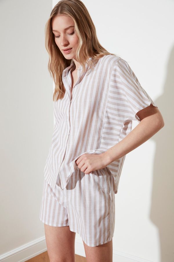Trendyol Trendyol Beige Striped Woven Pyjama Set