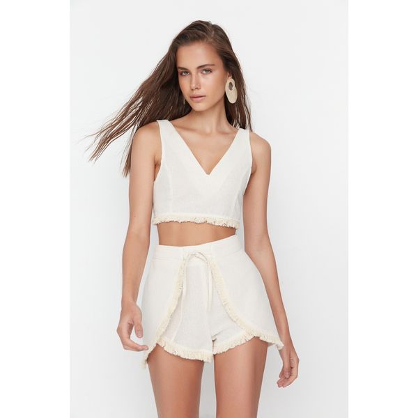 Trendyol Trendyol Beige Tassel Detailed Blouse-Short Set