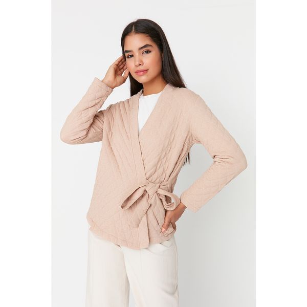 Trendyol Trendyol Beige Tie Detailed Quilted Cardigan