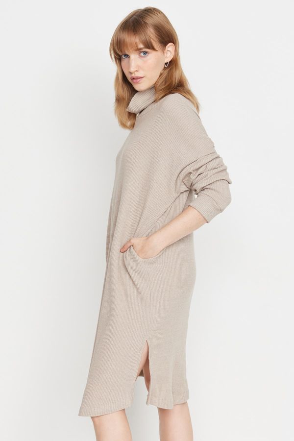 Trendyol Trendyol Beige Turtleneck Fake Knitwear Maxi Knitted Dress