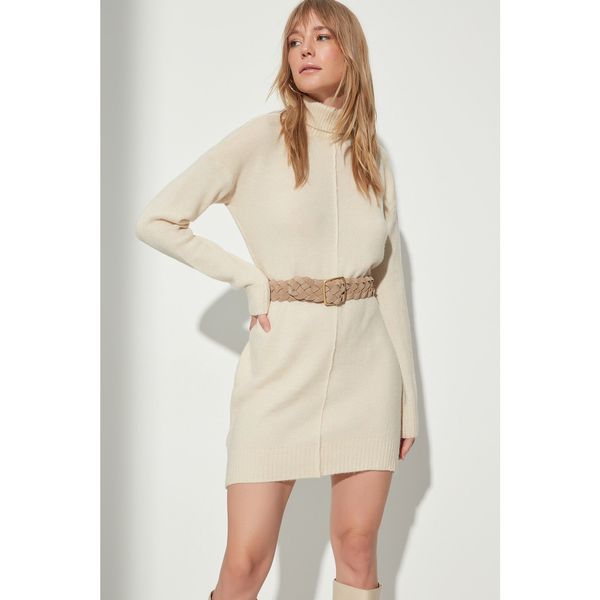 Trendyol Trendyol Beige Wool Turtleneck Sweater Dress