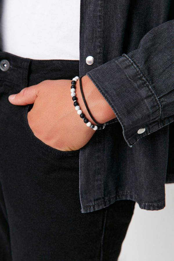 Trendyol Trendyol Black and White Men's Natural Stone & Steel Bijouterie Bracelet Combination