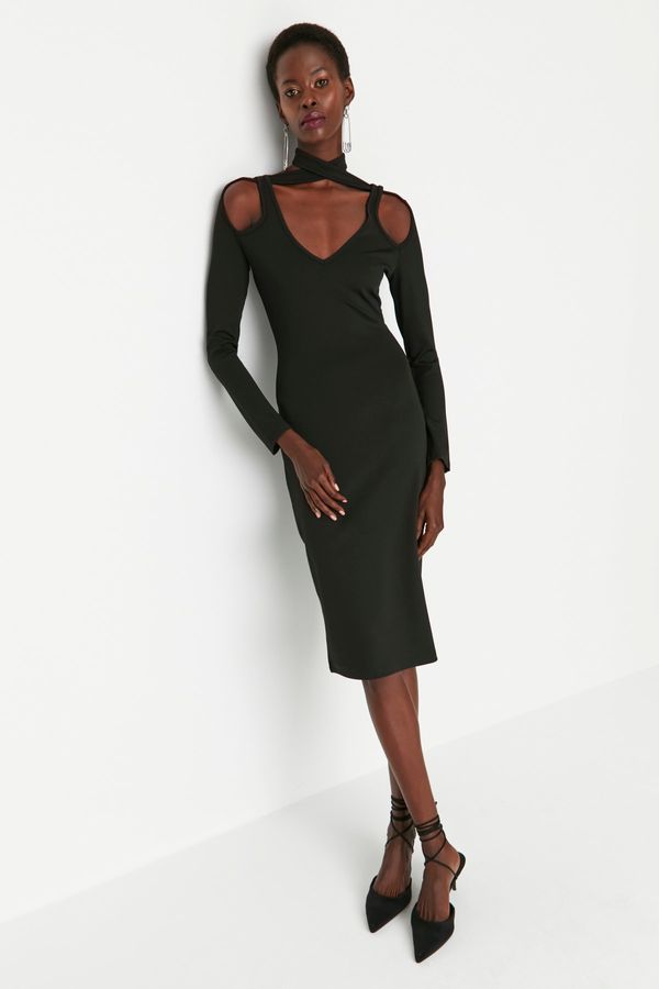 Trendyol Trendyol Black Asymmetrical Collar Detailed Knitted Dress