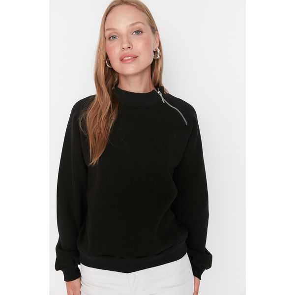 Trendyol Trendyol Black Basic Raised Zipper Knitted Sweatshirt