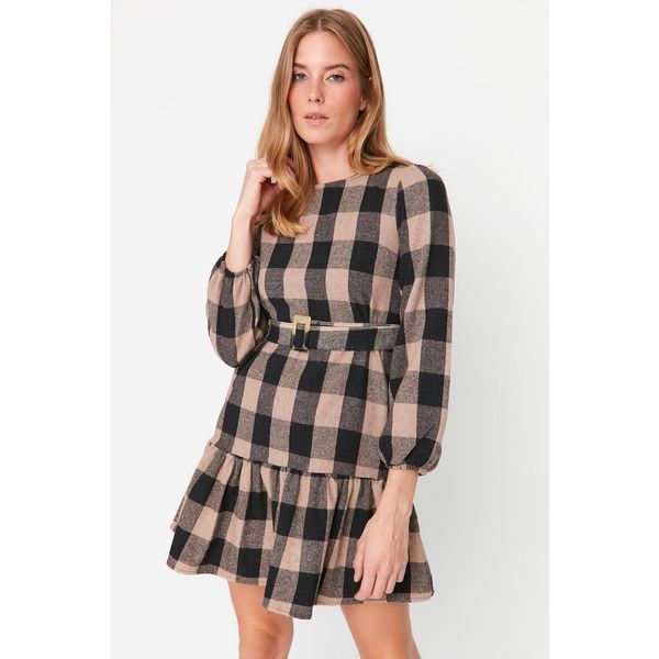 Trendyol Trendyol Black Belt Detailed Plaid Dress