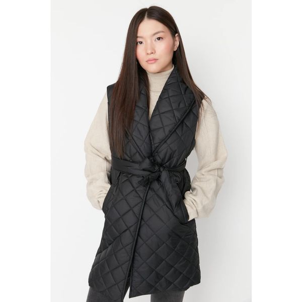 Trendyol Trendyol Black Belted Shawl Collar Quilted Vest