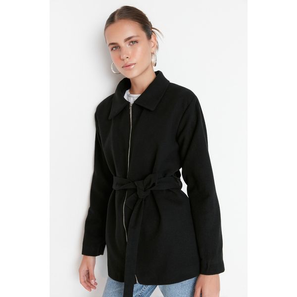Trendyol Trendyol Black Belted Zipper Closure Cachet Coat