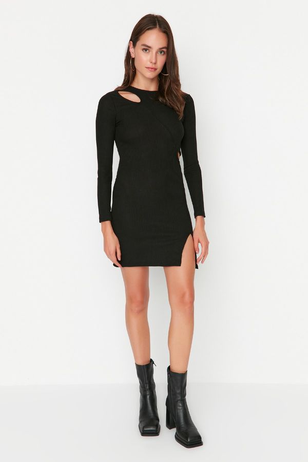 Trendyol Trendyol Black Bodycon Ribbed Knitted Mini Dress