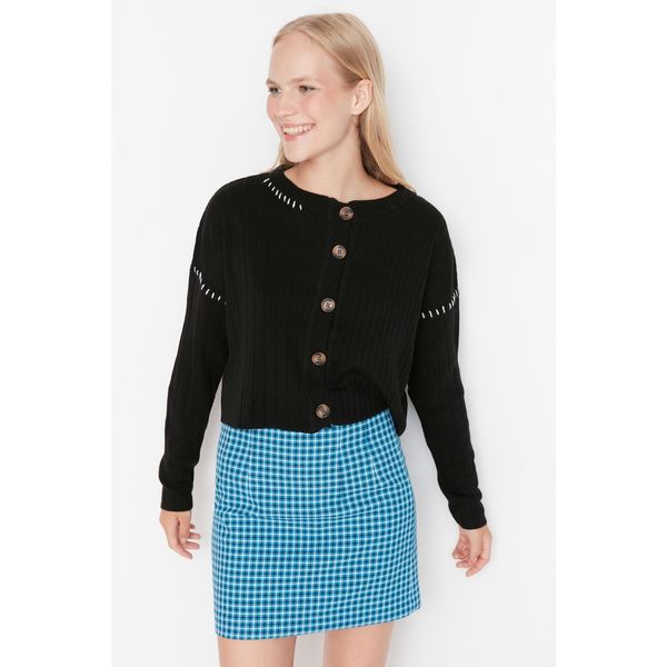 Trendyol Trendyol Black Button Detailed Crop Knitwear Cardigan