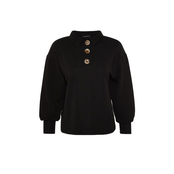 Trendyol Trendyol Black Button Detailed Loose Knitted Sweatshirt