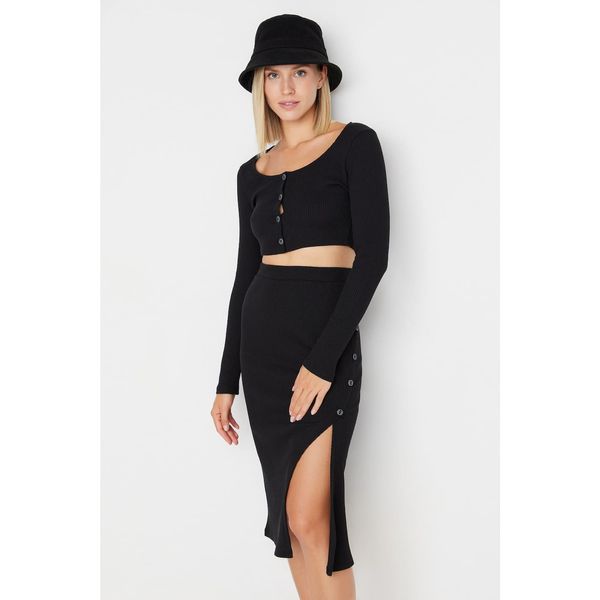 Trendyol Trendyol Black Button Ribbed 2-Piece Knitted Bottom-Top Set