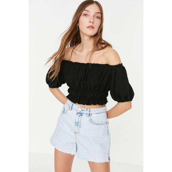 Trendyol Trendyol Black Carmen Collar Crop Knitted Blouse