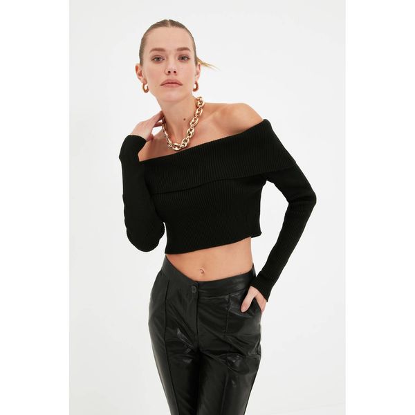 Trendyol Trendyol Black Carmen Collar Crop Knitwear Sweater