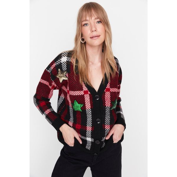 Trendyol Trendyol Black Christmas Themed Patterned Knitwear Cardigan