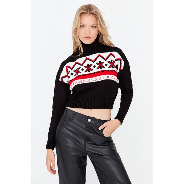 Trendyol Trendyol Black Christmas Themed Patterned Knitwear Sweater