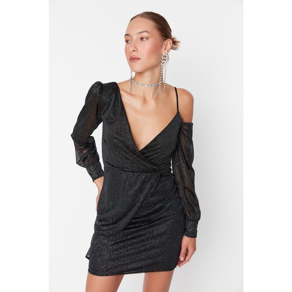 Trendyol Trendyol Black Collar Detailed Silvery Dress