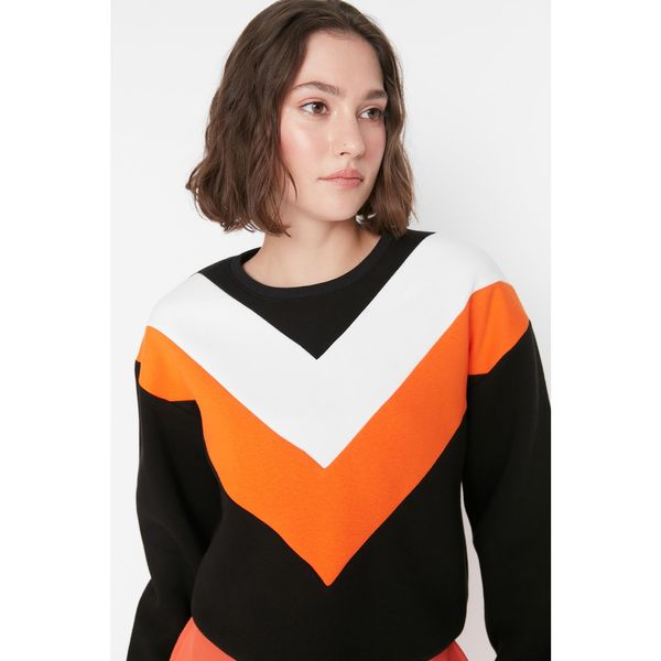 Trendyol Trendyol Black Color Block Raised Basic Knitted Sweatshirt