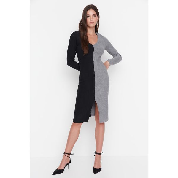 Trendyol Trendyol Black Color Block Ribbed Bodycon Knitted Dress