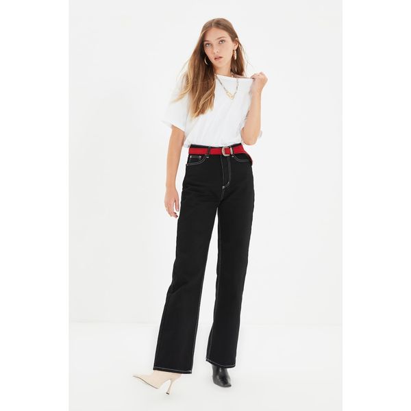 Trendyol Trendyol Black Contrast Stitch Detail High Waist 90's Wide Leg Jeans