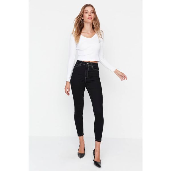 Trendyol Trendyol Black Contrast Stitched High Waist Skinny Jeans