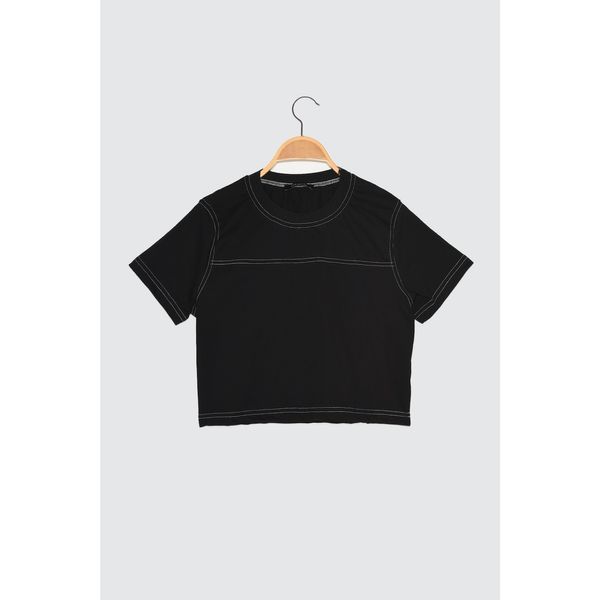 Trendyol Trendyol Black Crop Dzianted T-Shirt