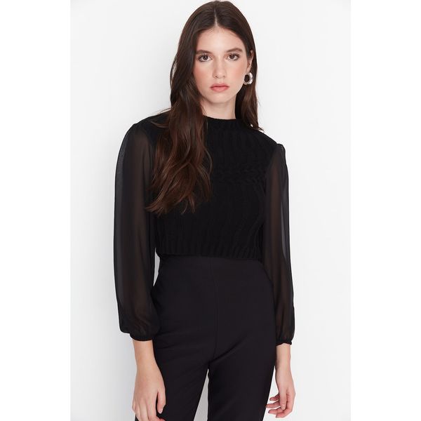 Trendyol Trendyol Black Crop Garni Detailed Knitwear Sweater