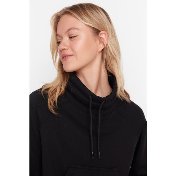 Trendyol Trendyol Black Crop High Collar Raised Sports Sweatshirt