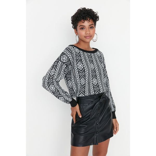 Trendyol Trendyol Black Crop Jacquard Knitwear Sweater