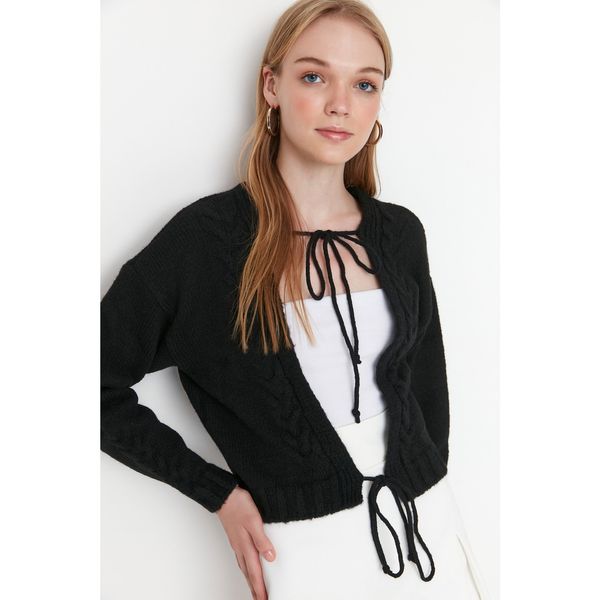 Trendyol Trendyol Black Crop Lace Detailed Knitwear Cardigan
