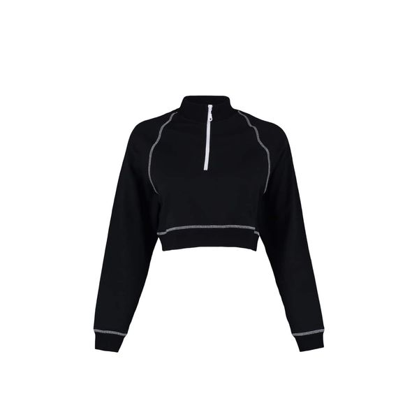 Trendyol Trendyol Black Crop Loose Fit Stand-Up Collar Slim Fleece Sports Sweatshirt