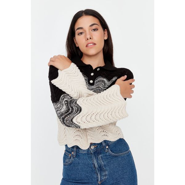 Trendyol Trendyol Black Crop Polo Collar Knitwear Sweater