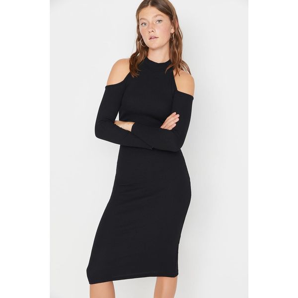 Trendyol Trendyol Black Cut Out Detailed Ribbed Midi Knitted Dress