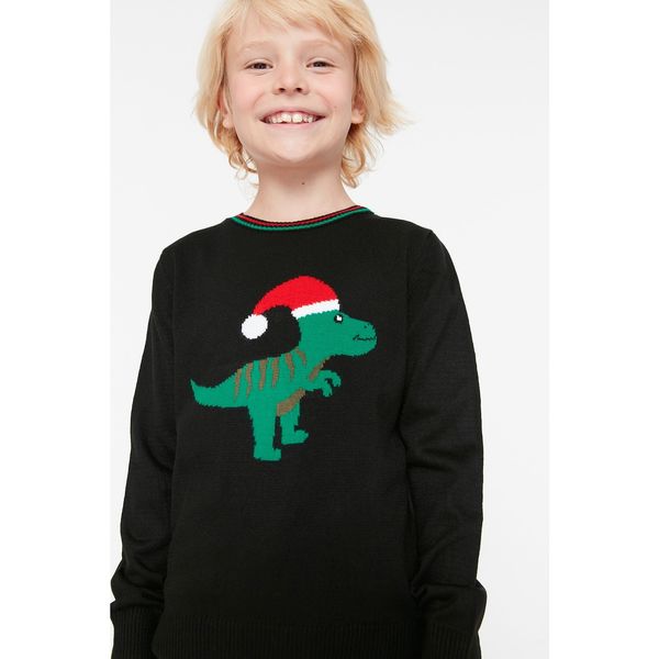 Trendyol Trendyol Black Dinosaur Jacquard Boy Knitwear Sweater
