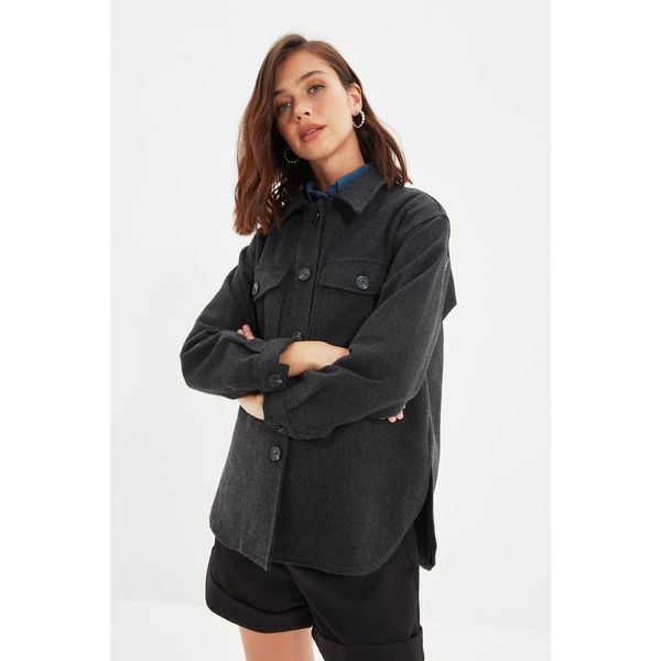 Trendyol Trendyol Black Double Pocket Oversize Thick Shirt Jacket