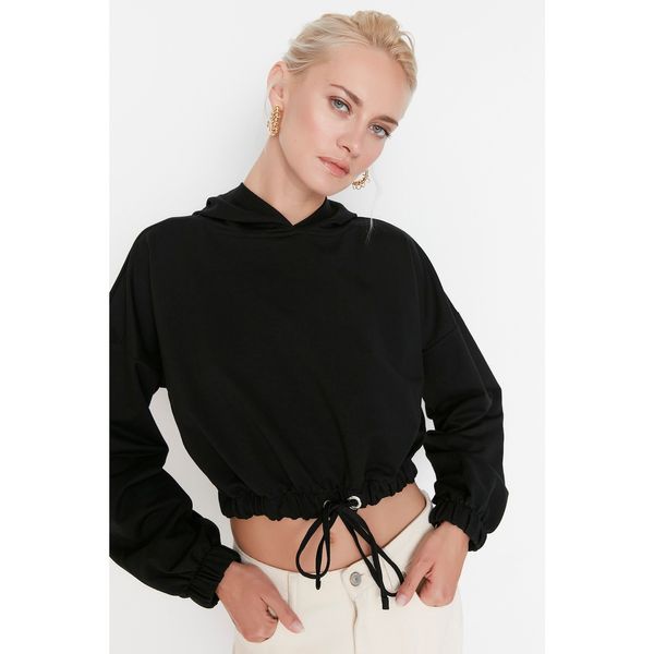 Trendyol Trendyol Black Eyelet Detailed Crop Knitted Sweatshirt