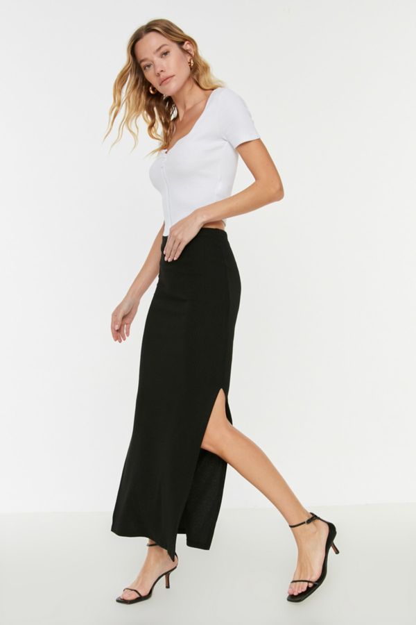 Trendyol Trendyol Black Fitted Bodycon Slit Detailed Skirt