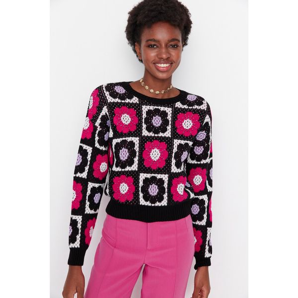 Trendyol Trendyol Black Floral Patterned Knitwear Sweater