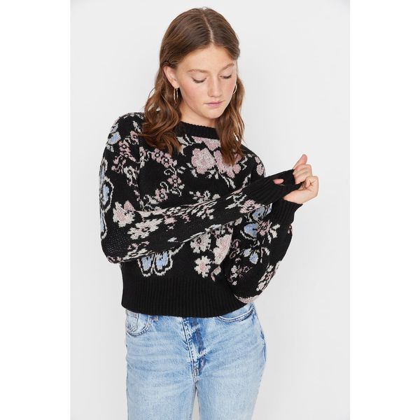 Trendyol Trendyol Black Floral Patterned Knitwear Sweater