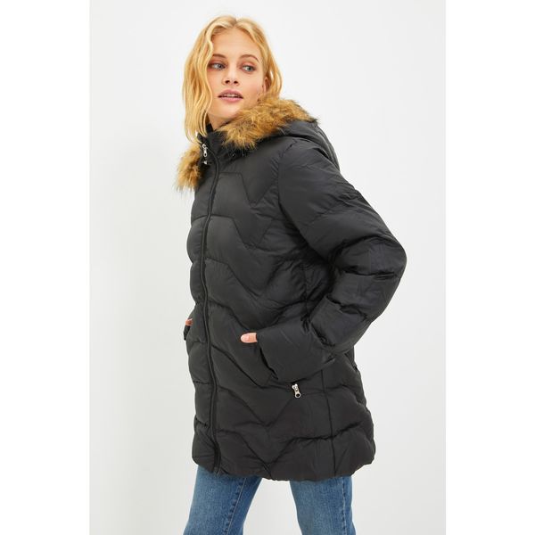 Trendyol Trendyol Black Fur Hooded Inflatable Coat